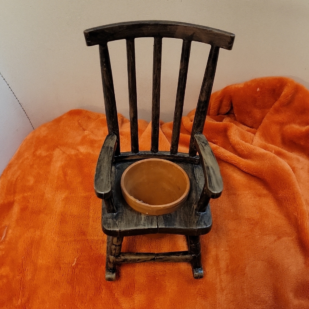 Rustic Wooden Mini-Chair with Small Pot